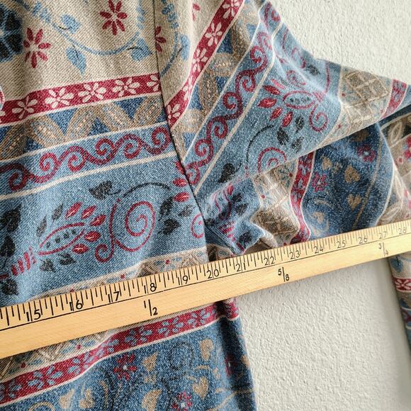 Vivaldi Large Floral Southwestern Blue Red Denim Blazer Jacket Shoulder Pad Vtg - Picture 2 of 9